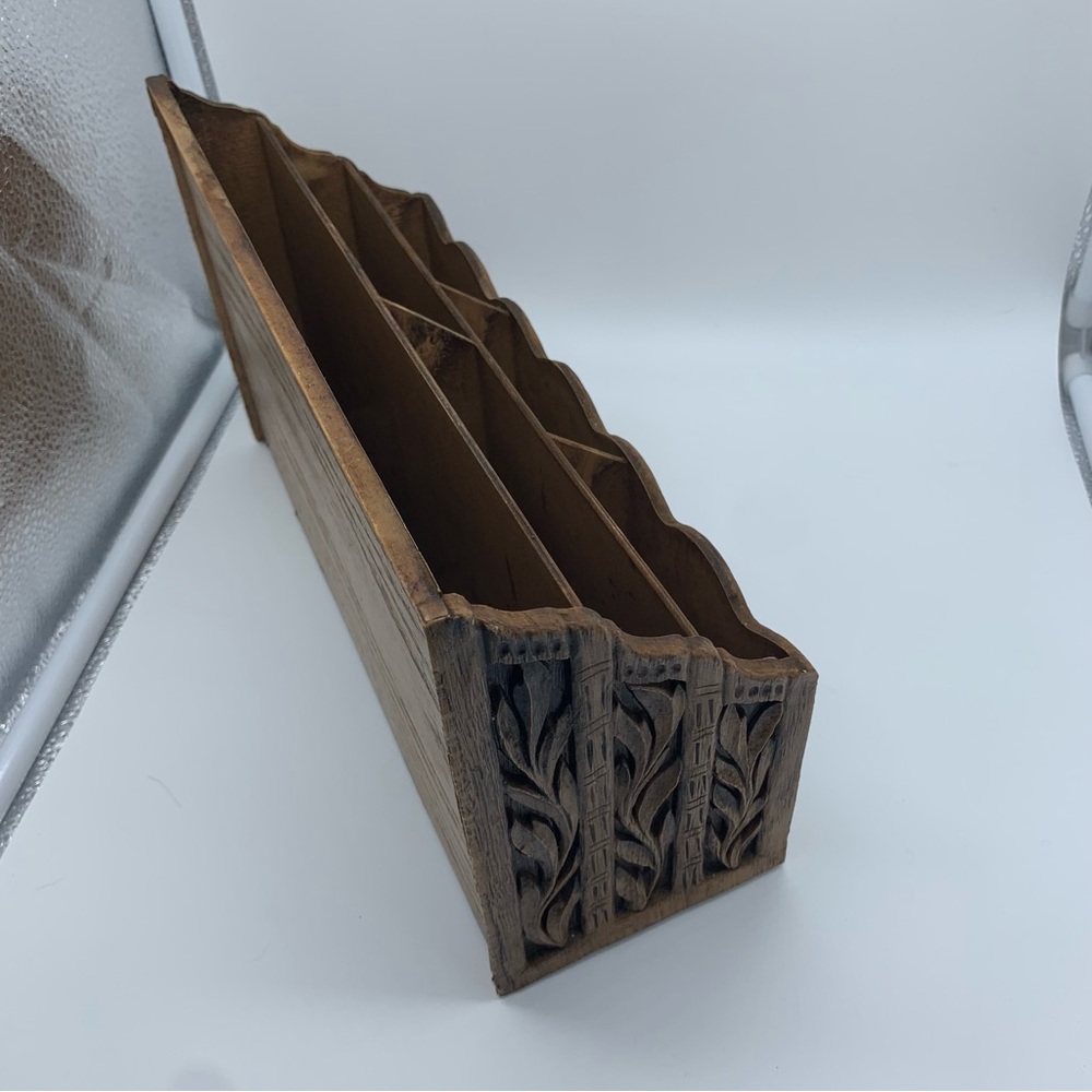 Vintage Lerner Carved Faux Wood Letter Holder Mail Organizer Storage - Picture 5 of 8